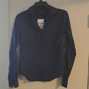 Forever 21 Deep Blue Casual Button Down Shirt